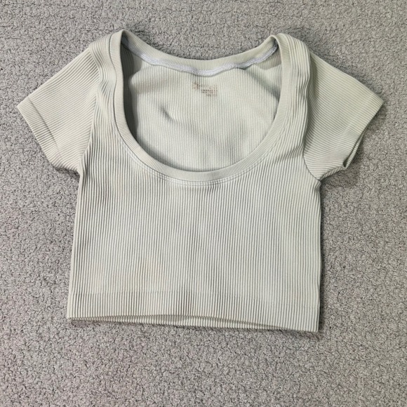 OFFLINE by Aerie Tops - OFFLINE by Aerie Crop Top Ribbed Scoop XXS Sage Green Athleisure Clean Girl Boho